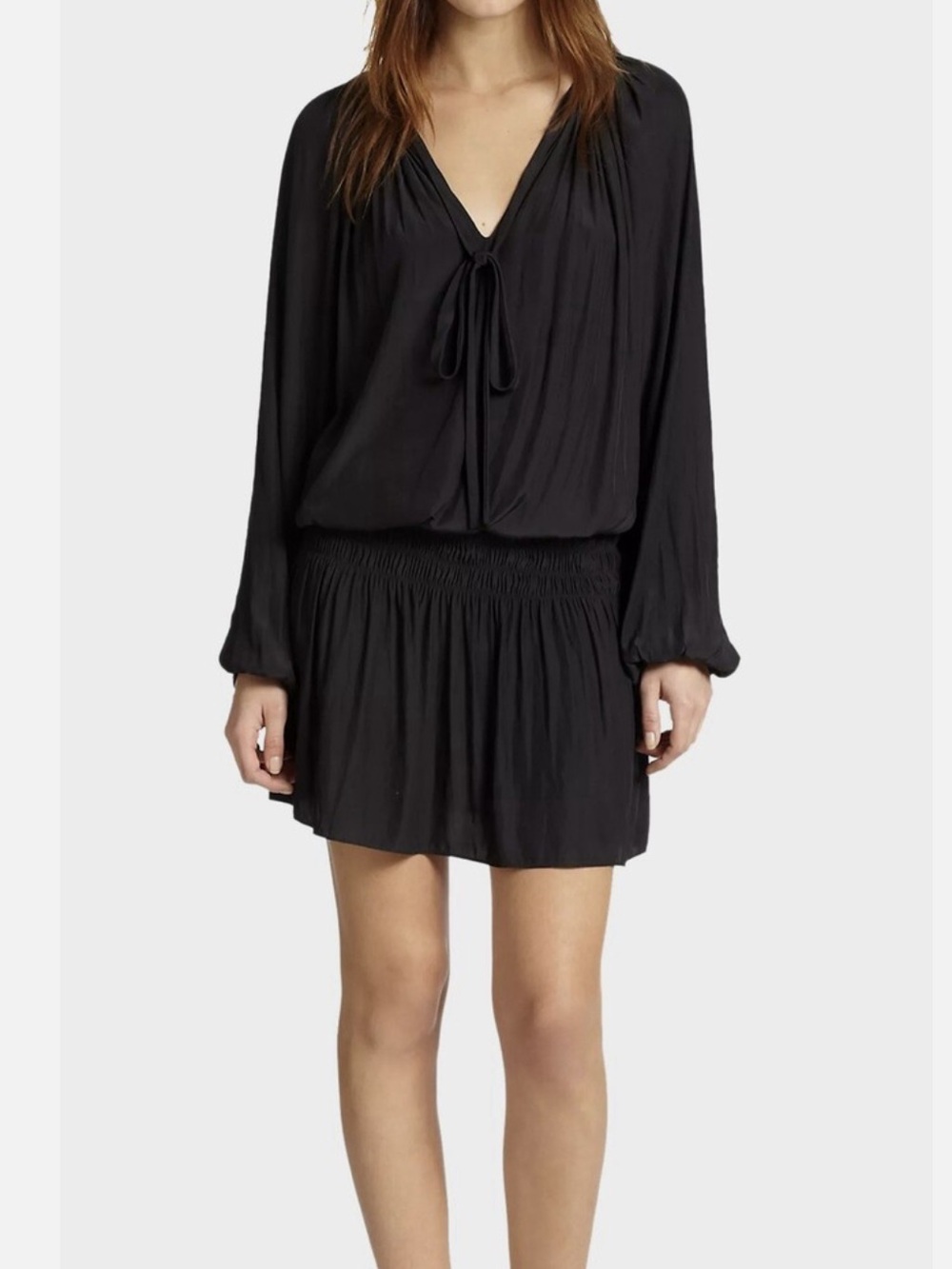 Ramy Brook Black Paris Long Sleeve Blouson Mini Dress Medium Minimalist - Picture 2 of 9